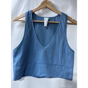 Athleta Aurora Seamless Crop Ribbed Tank Blue V-Neck Activewear Top Womens XL